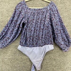 Free People Bodysuit Top XL Floral Off Shoulder Boho Cottagecore Fairy Whimsical
